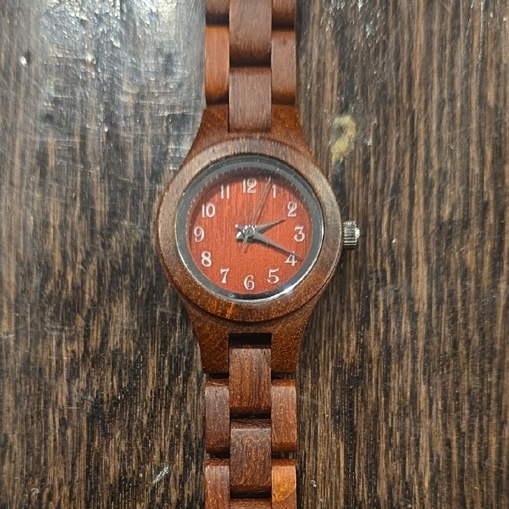 Wooden Watch with Red Dial